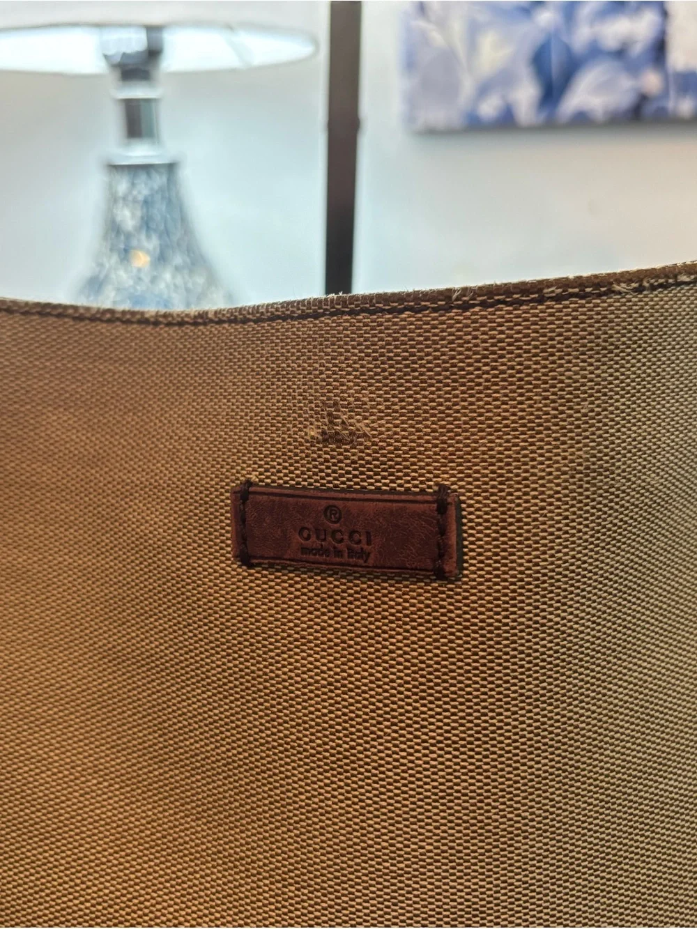 Authentic Gucci Vintage Beige Canvas Colbert Hobo Bag Brown Leather- Read Desc